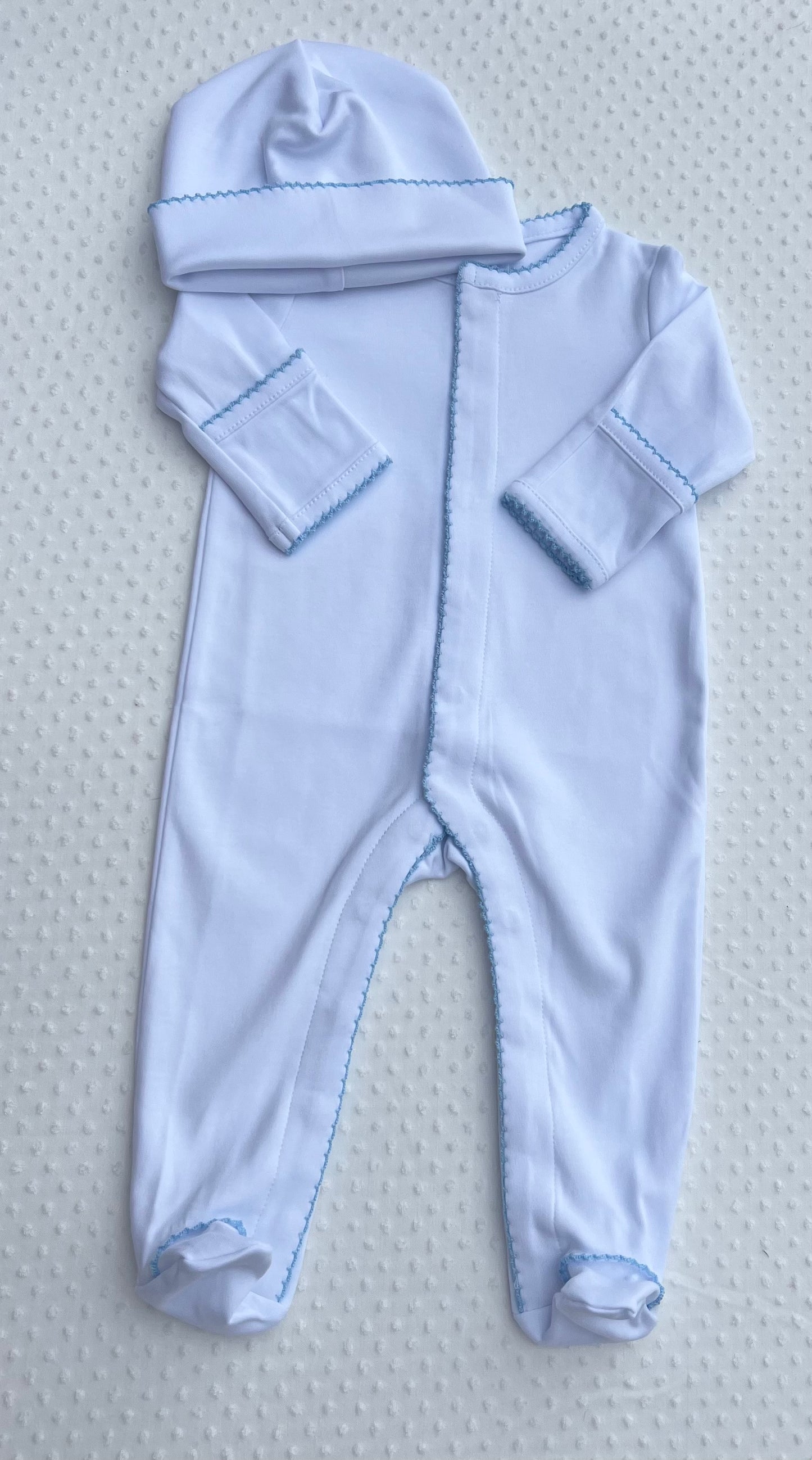 Tester Baby Boy Blue Picot Trim Footie w/ Hat